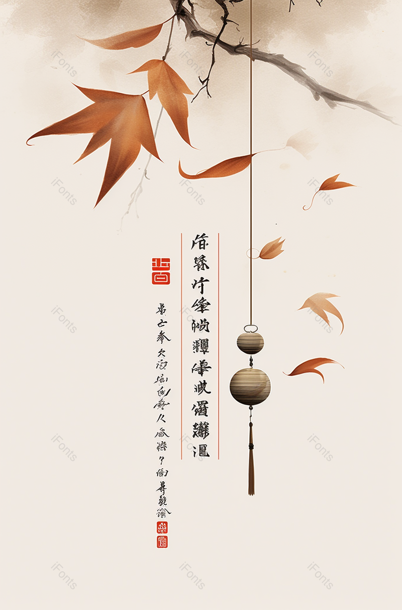 秋季枫叶铃铛中式古诗词插画海报,插画/手绘图,插画/手绘图库,插画/手绘图下载,插画/手绘